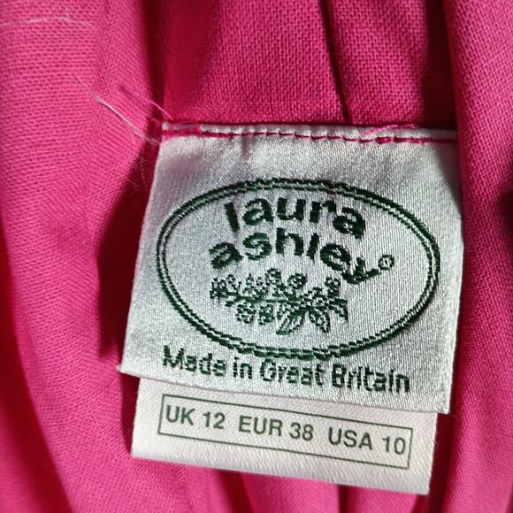 Vintage Laura Ashley Dress Size 10 Pink Cotton Puff Sleeve Maxi Fit Flare 80s - Picture 2 of 12